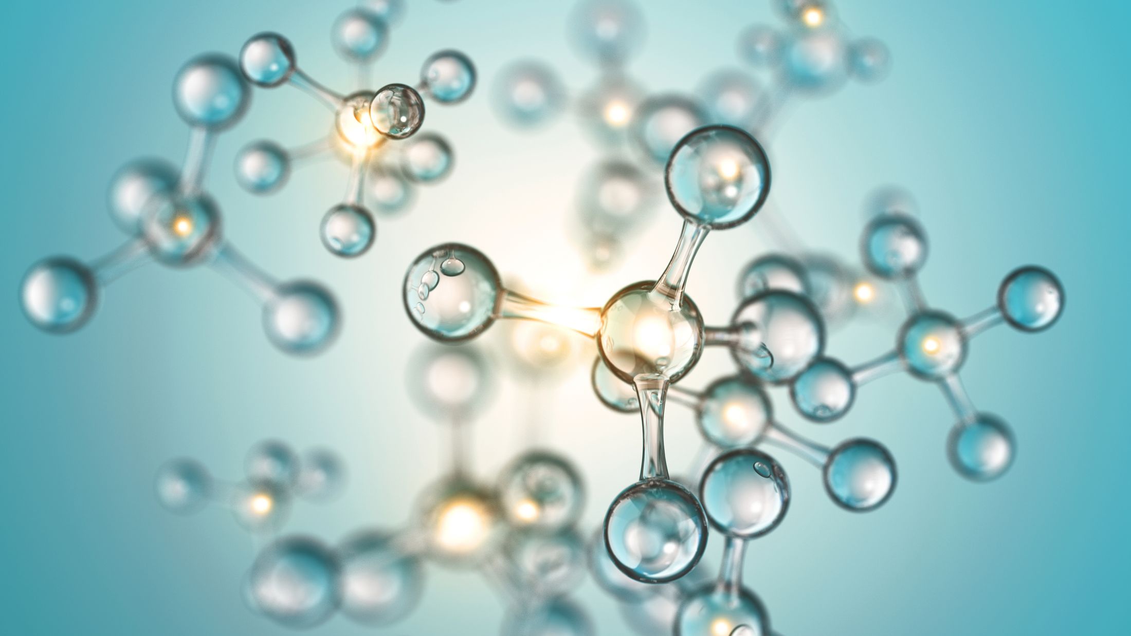 Abstract molecular structure with glowing elements.